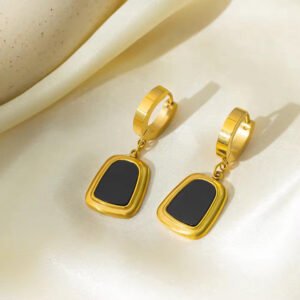 Elegant Matt Black Stone Gold Plated Earrings