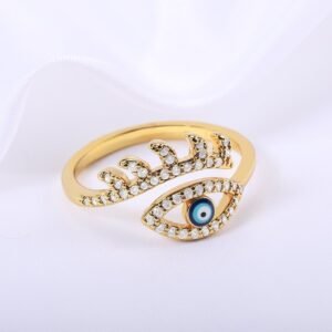 Gold Plated Evil Eye Ring with Sparkling Stones