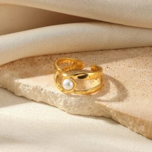 18k Gold Plated Criss-Cross Design Pearl Ring