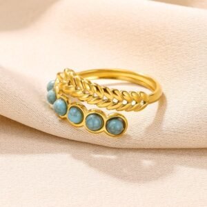 Olive Branch Gold Plated Ring with Turquoise Stones