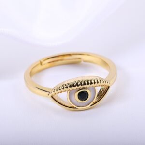 Gold Plated Evil Eye Ring with Black Center Stone