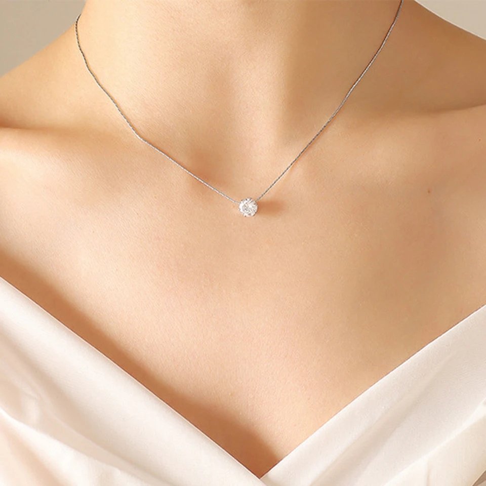 Minimal Silver Stainless Steal Crystal Studded Necklace