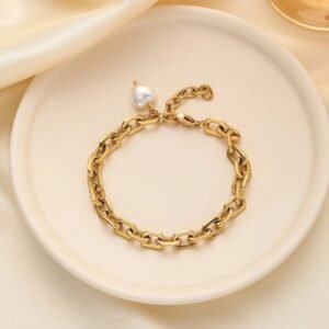 Thick Chained Pearl Charm Gold Plated Bracelet / Anklet