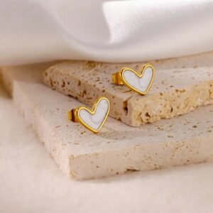White Heart Stainless Steel Stud Earrings