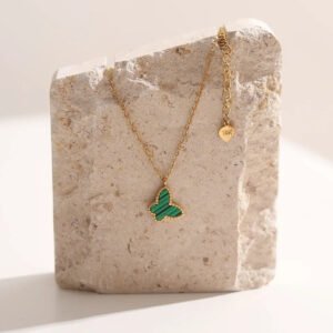 Cute Butterfly Gold Plated Necklace - Green