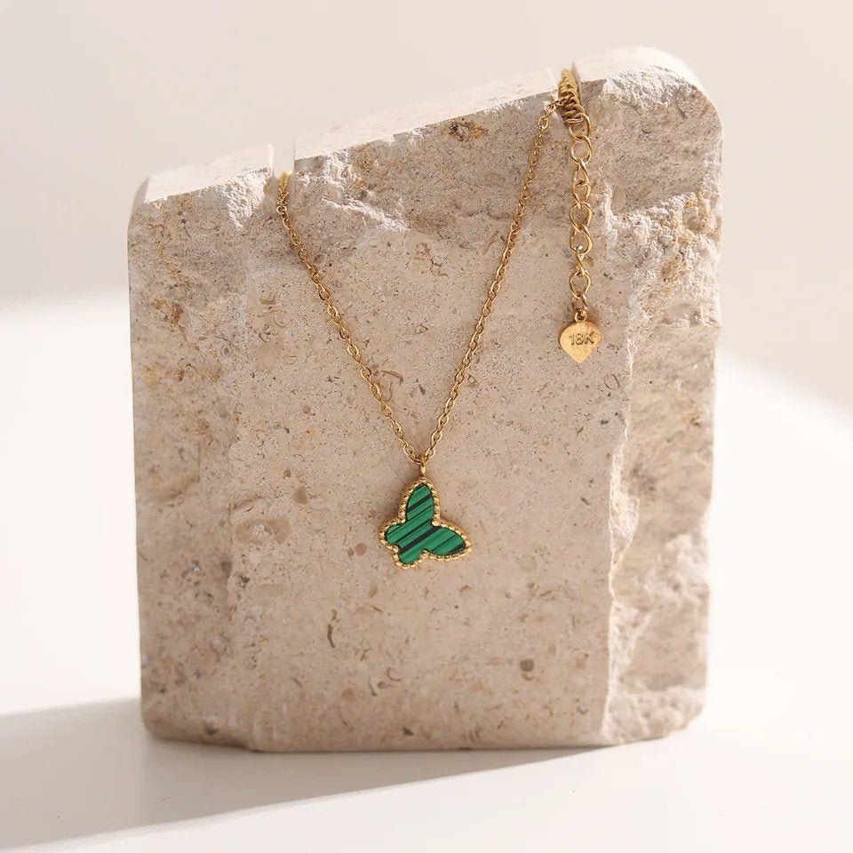 Cute Butterfly Gold Plated Necklace - Green