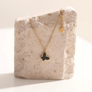 Cute Butterfly Gold Plated Necklace - Black