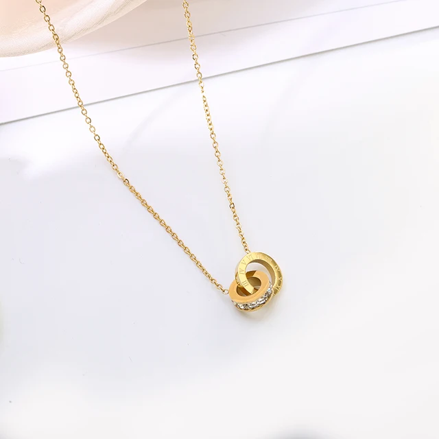 Minimal Tangled Rings Gold Plated Necklace