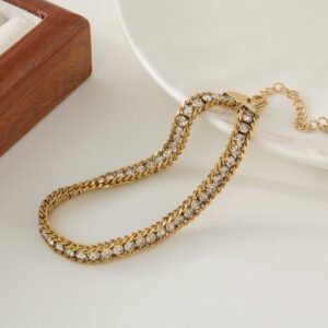 Premium Tripple Layered Crystal Studded Gold Plated Bracelet / Anklet