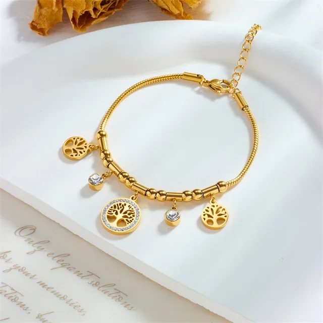 Thick Tree of Hope Multi-Charm Gold Plated Bracelet / Anklet