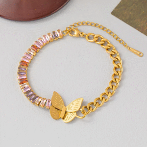 Premium Gold Plated Butterfly Multi Stones Bracelet / Anklet