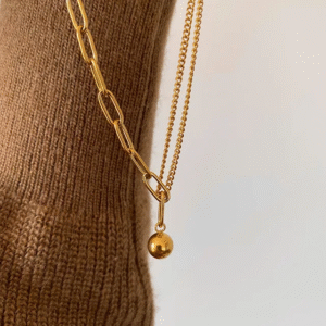 Multi Layered Chain Hanging Ball Gold Plated Necklace