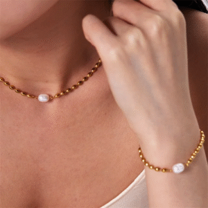 Pearl Studded Fancy Chained Gold Plated Necklace