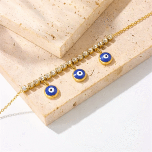 Crystal Studded Evil Eye Gold Plated Bracelet / Anklet