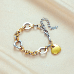 Futuristic Stainless Steel Gold Plated Multi Charm Bracelet