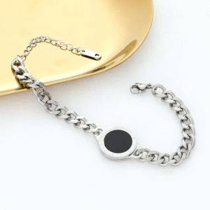 Dual Side Black White Stainless Steel Thick Chain Bracelet