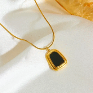 Elegant Matt Black Stone Gold Plated Neckalce