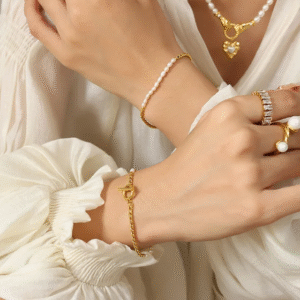 Unique Lock Pearl Studded Bracelet