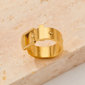 Gold Plated Statement Buckle Ring - Size 7