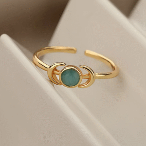 Dainty Gold Crescent Moon Ring with Turquoise Stone