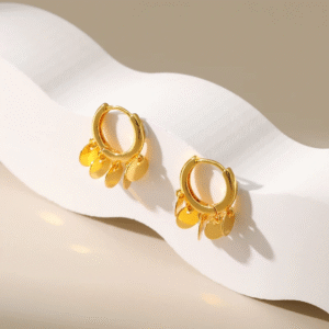 Shimmering Disc Hoop Earrings - Elegant Gold Design