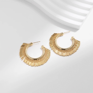 18k Gold Plated Stainless Steel Hoop Earrings with Beaded Fringe