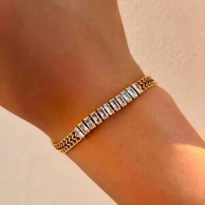 Crystal-Studded Heavy Chained Gold Plated Bracelet / Anklet