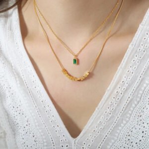 Emerald Studded Multilayered Gold Plated Necklace