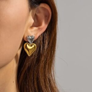 Golden and Silver Heart Shaped Stainless Steel Earrings