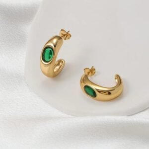 Retro Green Bead Gold Plated Earrings