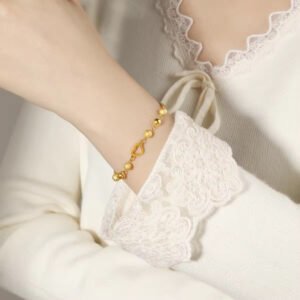 Gold-Plated Multi-Bead Heart Charm Bracelet