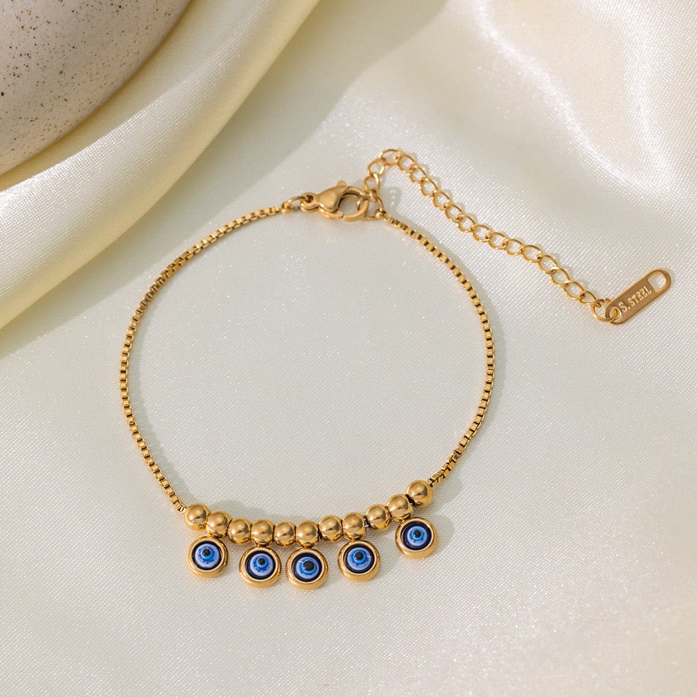 Gold-Plated Small Evil Eye Charms Bracelet