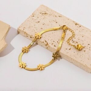 Gold Plated Minimal Flowers Bracelet / Anklets