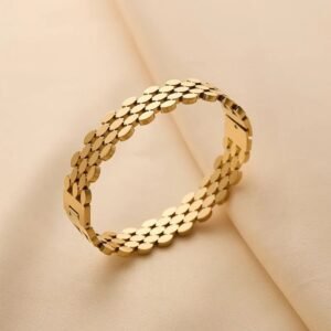 Gold Plated Modern Pattern Adjustable Bangle