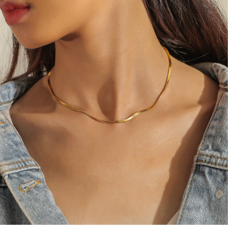 Classic Gold Plated Herringbone Necklace