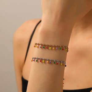 Gold-Plated Multicolor Beaded Charm Bracelet