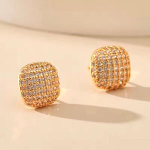Gold-Plated Cushion Cut Pavé Studs