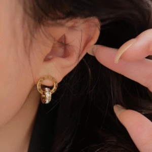 Minimal Tangled Rings Gold Plated Earrings