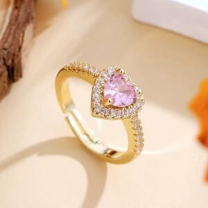 Pink Heart Stone Gold Plated Adjustable Ring