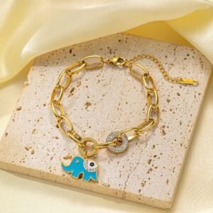 Cute Elephant With Heavy Chain Gold Plated Bracelet / Anklet