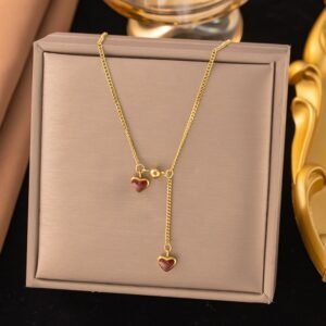 Gold Plated Water Proof Maroon Mini Hearts Necklace