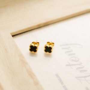 Mini Black Clover Leaf Stud Earrings