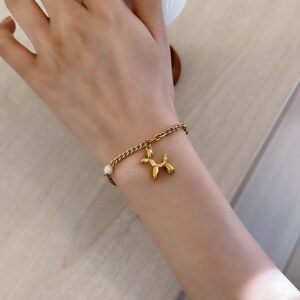 Cute Gold Plated Water Proof Poodle Baloon Dog Bracelet / Anklet