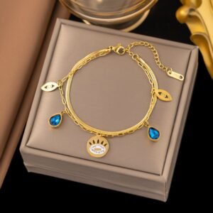 Evil Eye Multi Charm Gold Plated Bracelet / Anklet