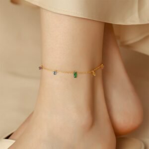 Multi-Colored Crystal-Studded Anklet