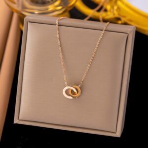 Minimal Tangled Rings Rose Gold Necklace
