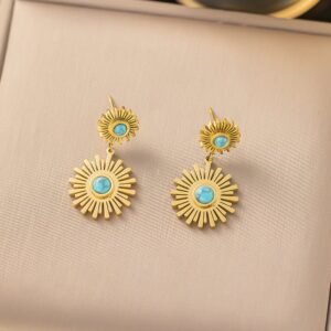 Retro Blue Stone Gold Plated Earrings