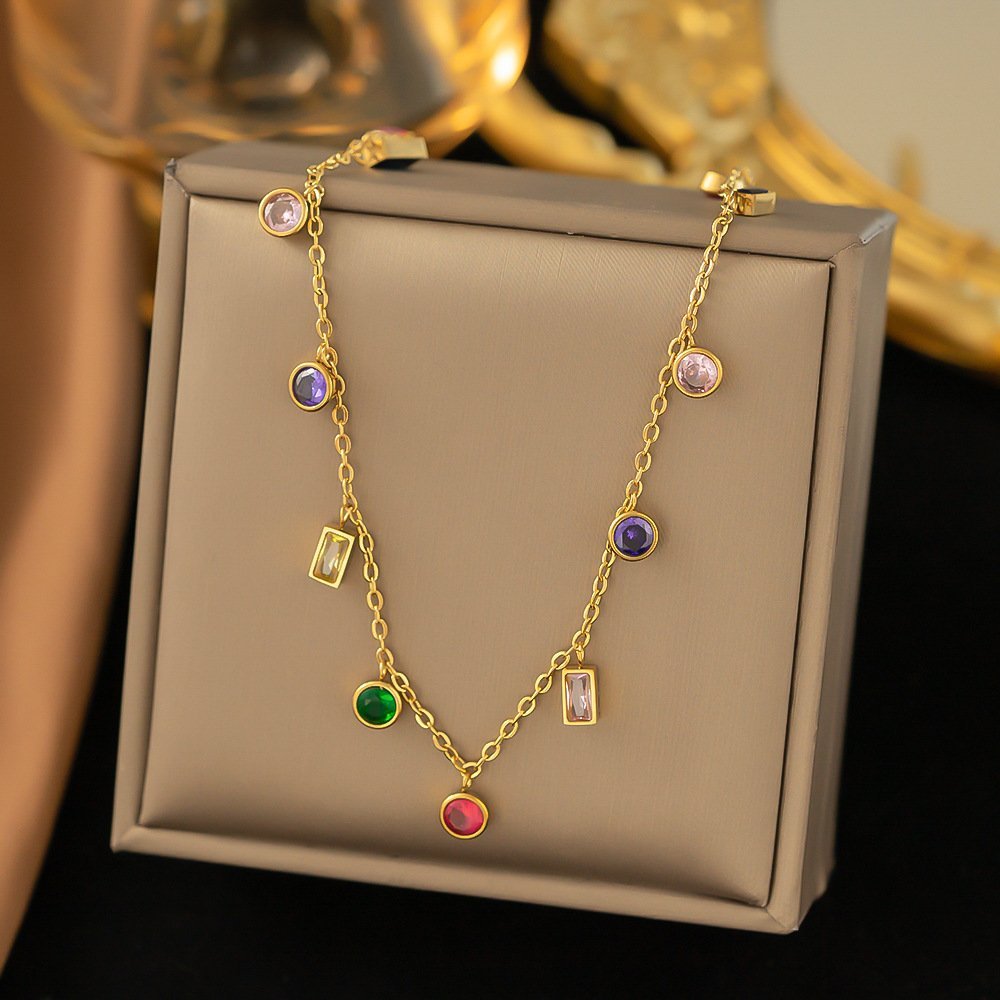 Multi-Colored Charms Gold Plated Necklace
