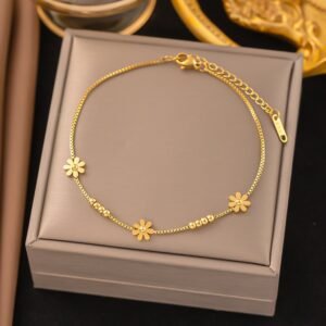 Minimal Gold Plated Flower Charm Bracelet / Anklet