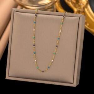 Classic Gold Plated Multi Color Necklace